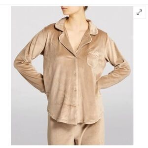 SKIMS Velour Button-Up Sleep Shirt - Beige